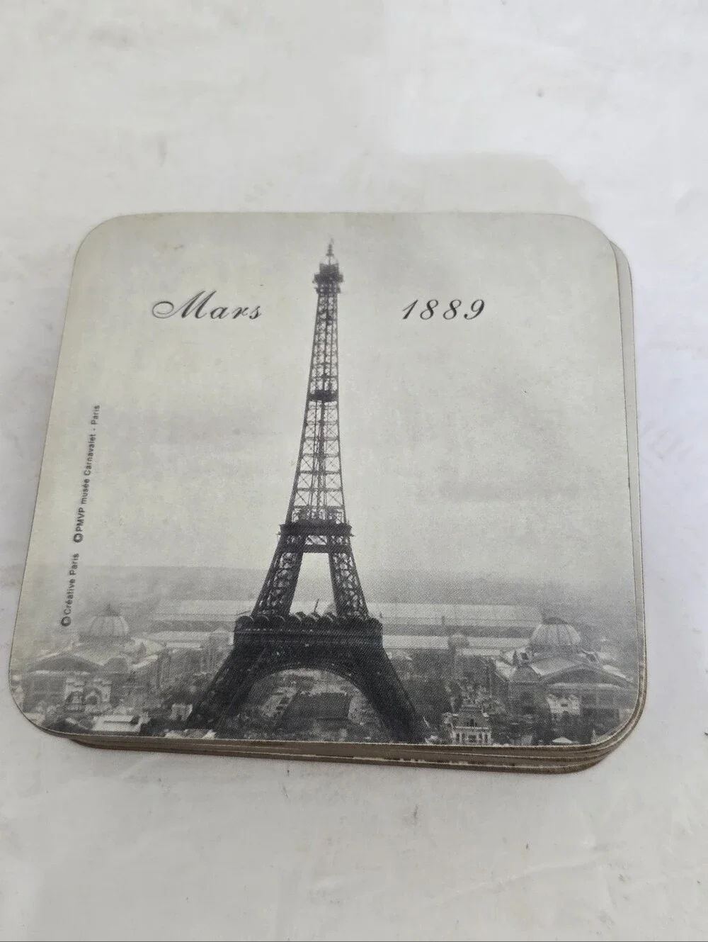 vintage 6 Coasters Paris Eiffel Tower Development Photography Depiction History